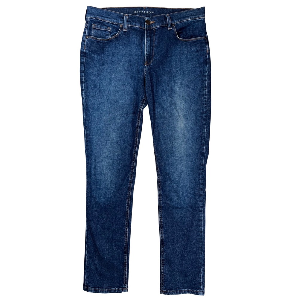 Mott & Bow Boyfriend Jeans Women 30 Dark Blue Indigo Stretch Straight Leg Casual